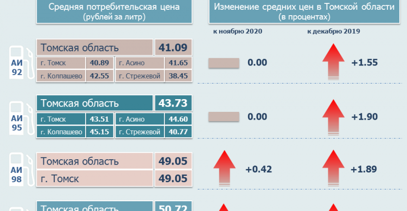 О средних потребительских ценах на топливо моторное по Томской области в декабре 2020 года